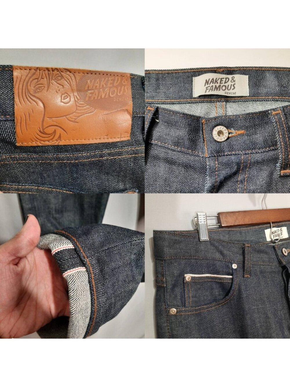 Naked & Famous Selvedge Jeans Mens 36x34 Dark Indigo Denim Super Guy Stretch